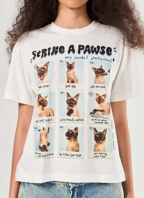 Camiseta Off-White Polaroids Gatinhos