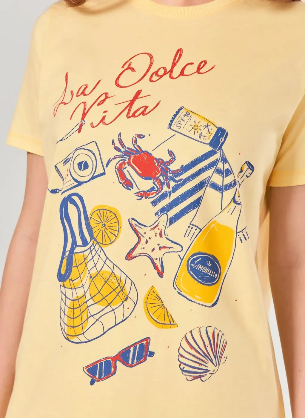Camiseta Oversized Estampa La Dolce Vita