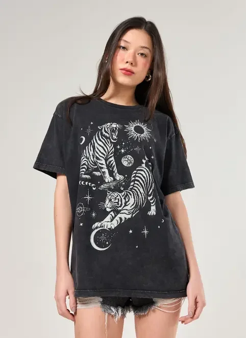 Camiseta Oversized Tigre Marmorizada