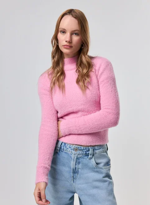 Blusa Manga Longa Pelinhos Rosa