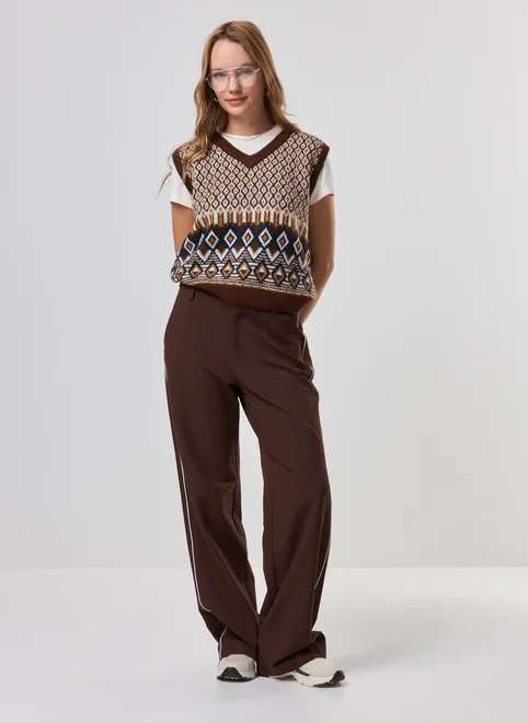 Colete Tricô Marrom Estampado