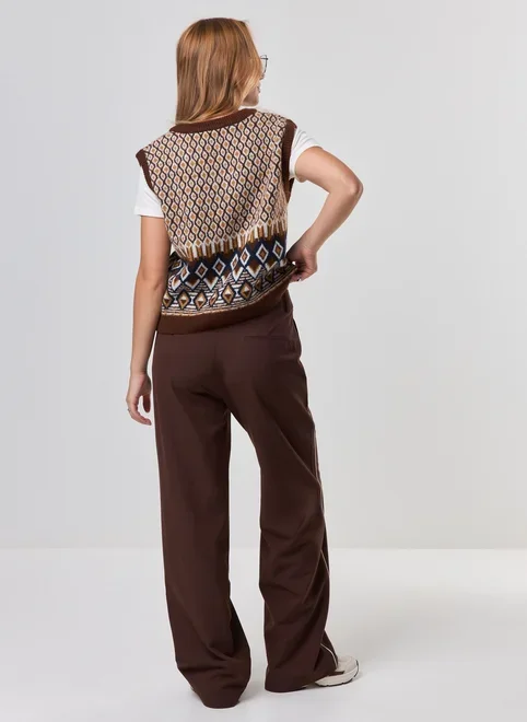 Colete Tricô Marrom Estampado