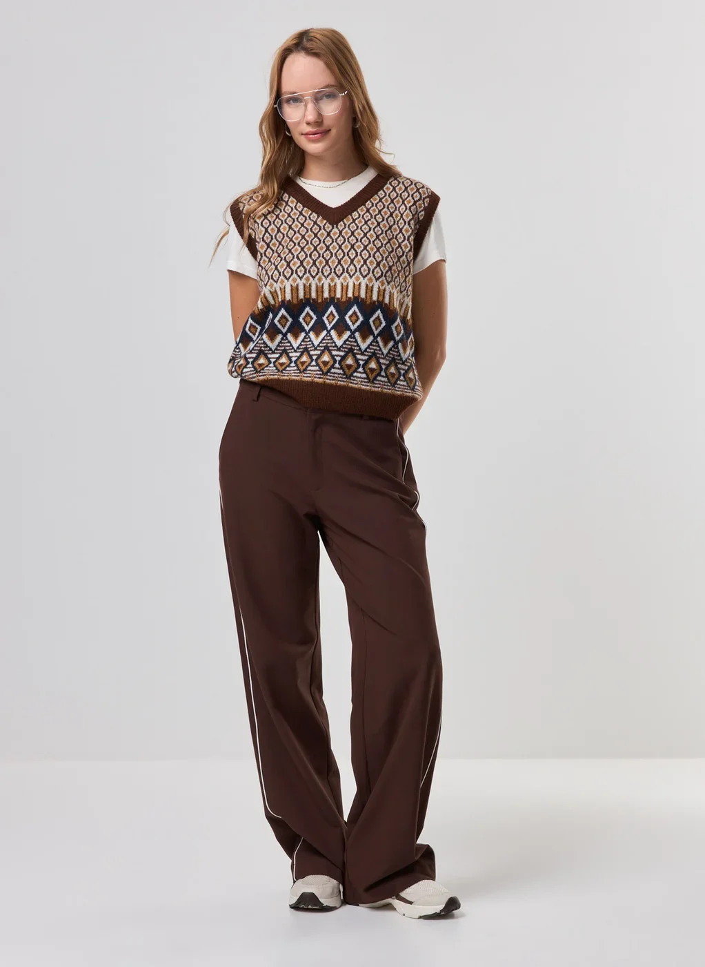 Colete Tricô Marrom Estampado