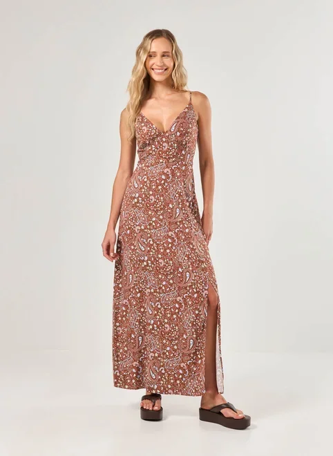 Vestido Midi Alongado Estampa Paisley