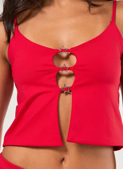 Cropped Poliamida Vermelho Estrelas