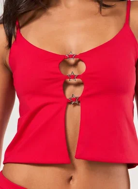 Cropped Poliamida Vermelho Estrelas