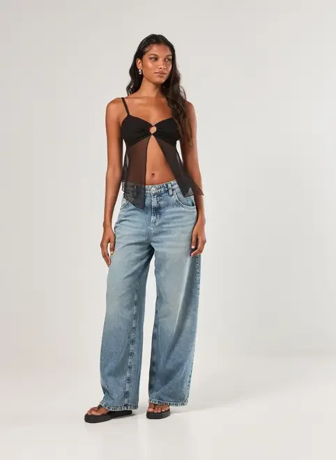 Regata Preta Tule Transparência