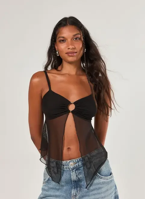 Regata Preta Tule Transparência