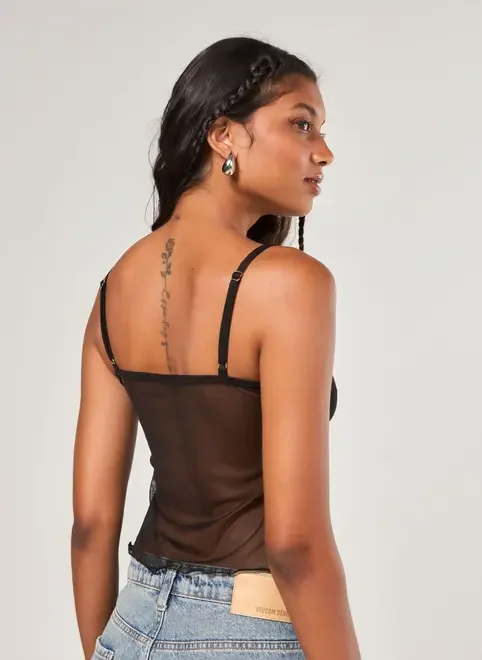 Regata Preta Tule Transparência