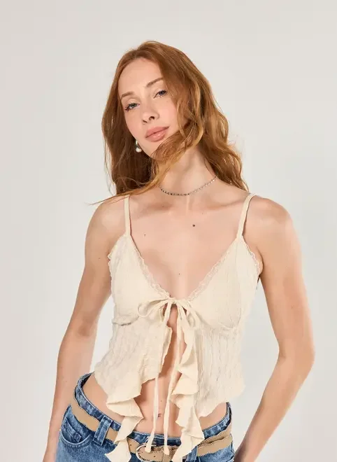 Blusa Off-White Textura E Amarração