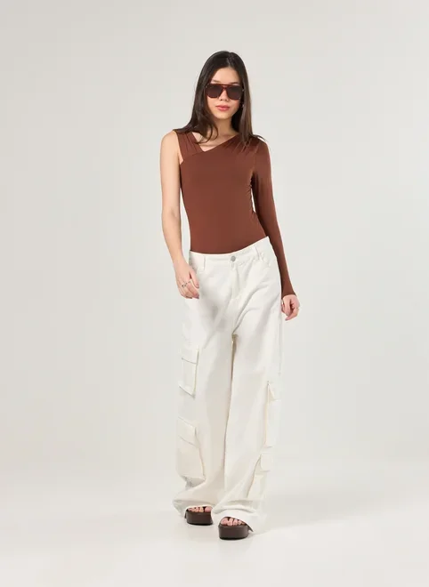 Body Poliamida Manga Longa Assimétrica