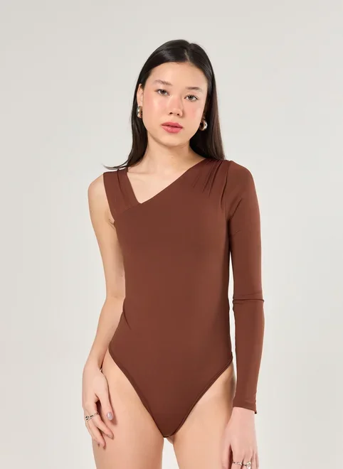 Body Poliamida Manga Longa Assimétrica