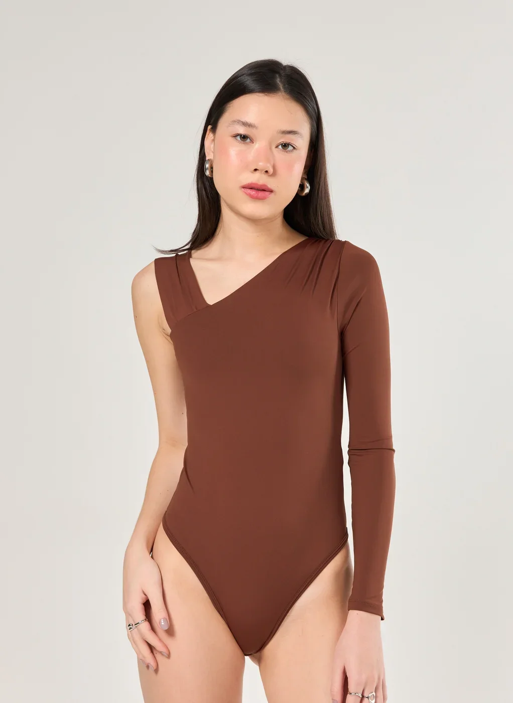 Body Poliamida Manga Longa Assimétrica