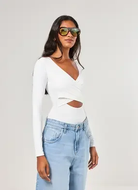 Body Poliamida Manga Longa Transpassado