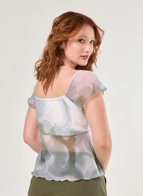 Blusa Tule Estampa Manchada