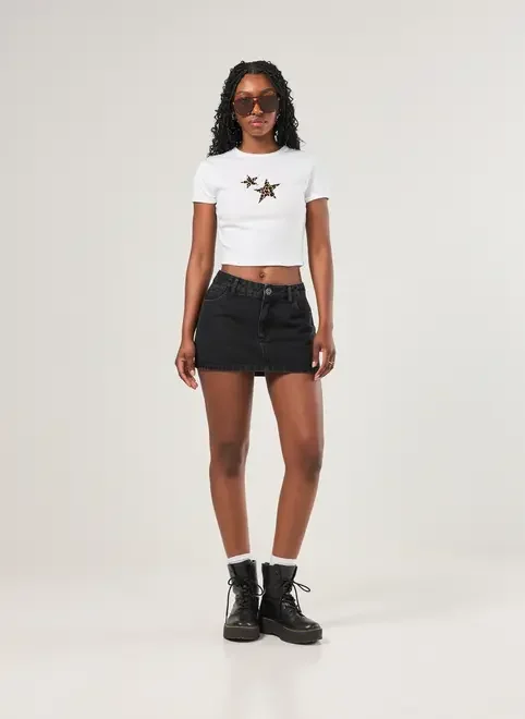 Mini Tee Off-White Estrela Oncinha