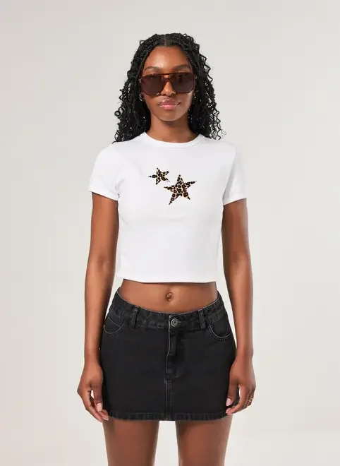 Mini Tee Off-White Estrela Oncinha
