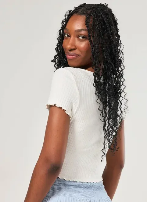 Cropped Off-White Canelada Renda