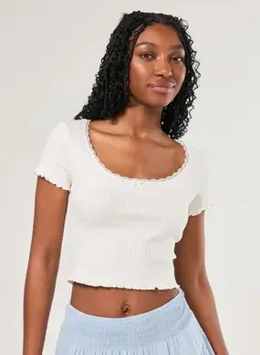Cropped Off-White Canelada Renda