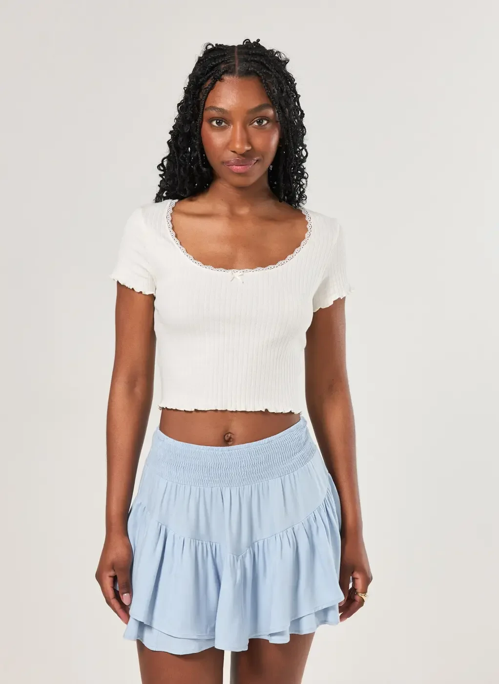 Cropped Off-White Canelada Renda