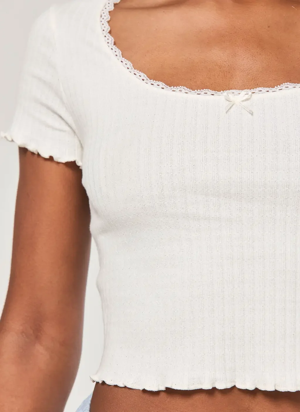 Cropped Off-White Canelada Renda