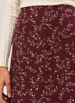 Saia Midi Estampada Bordô