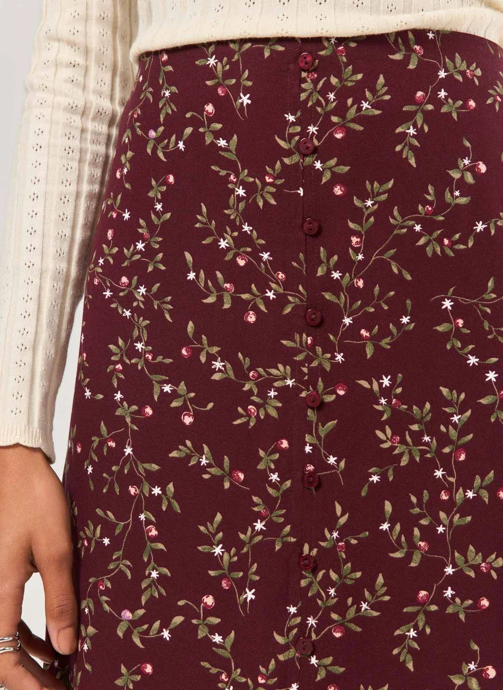 Saia Midi Estampada Bordô