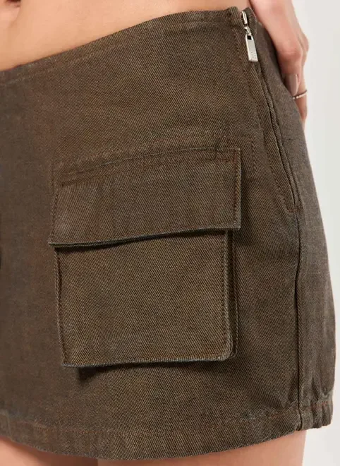 Short Saia Cargo Sarja Marrom