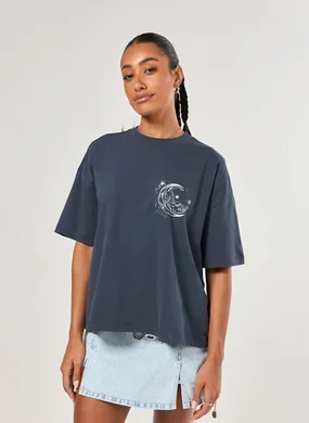 Camiseta Box Marinho Gatinho E Lua