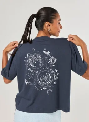 Camiseta Box Marinho Gatinho E Lua