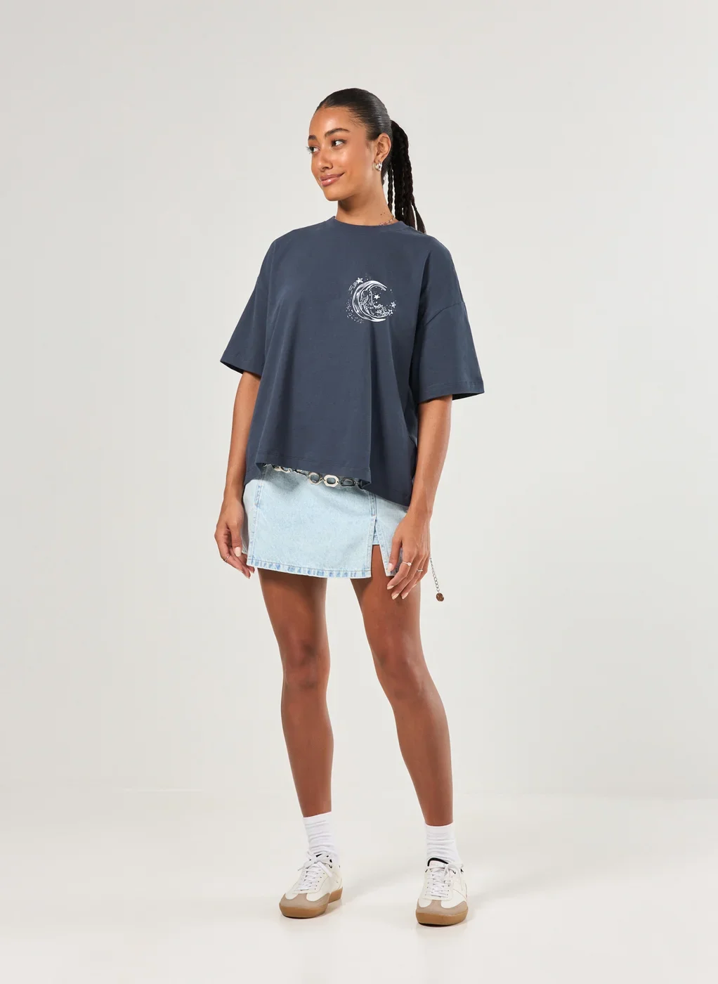 Camiseta Box Marinho Gatinho E Lua