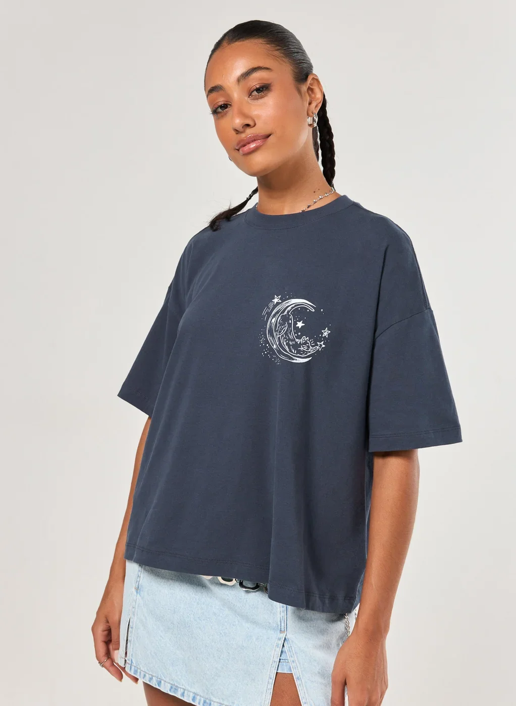 Camiseta Box Marinho Gatinho E Lua