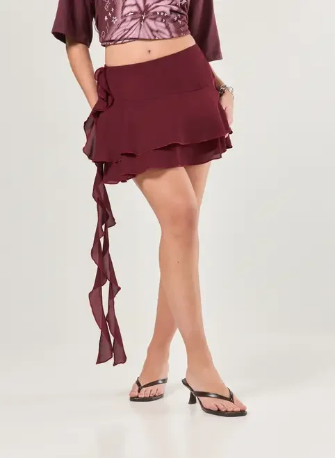 Saia Bordô Com Babados E Ponta