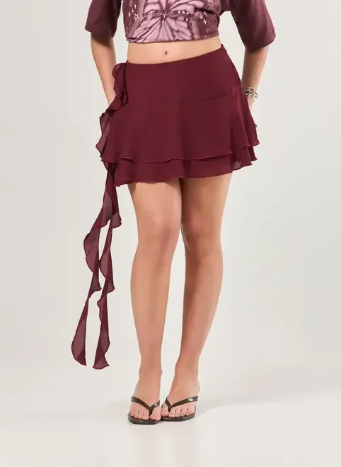 Saia Bordô Com Babados E Ponta