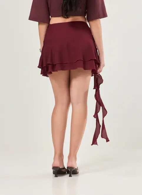 Saia Bordô Com Babados E Ponta