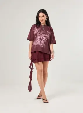 Saia Bordô Com Babados E Ponta