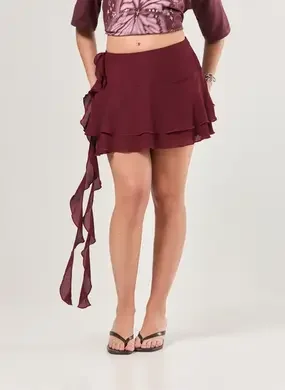 Saia Bordô Com Babados E Ponta