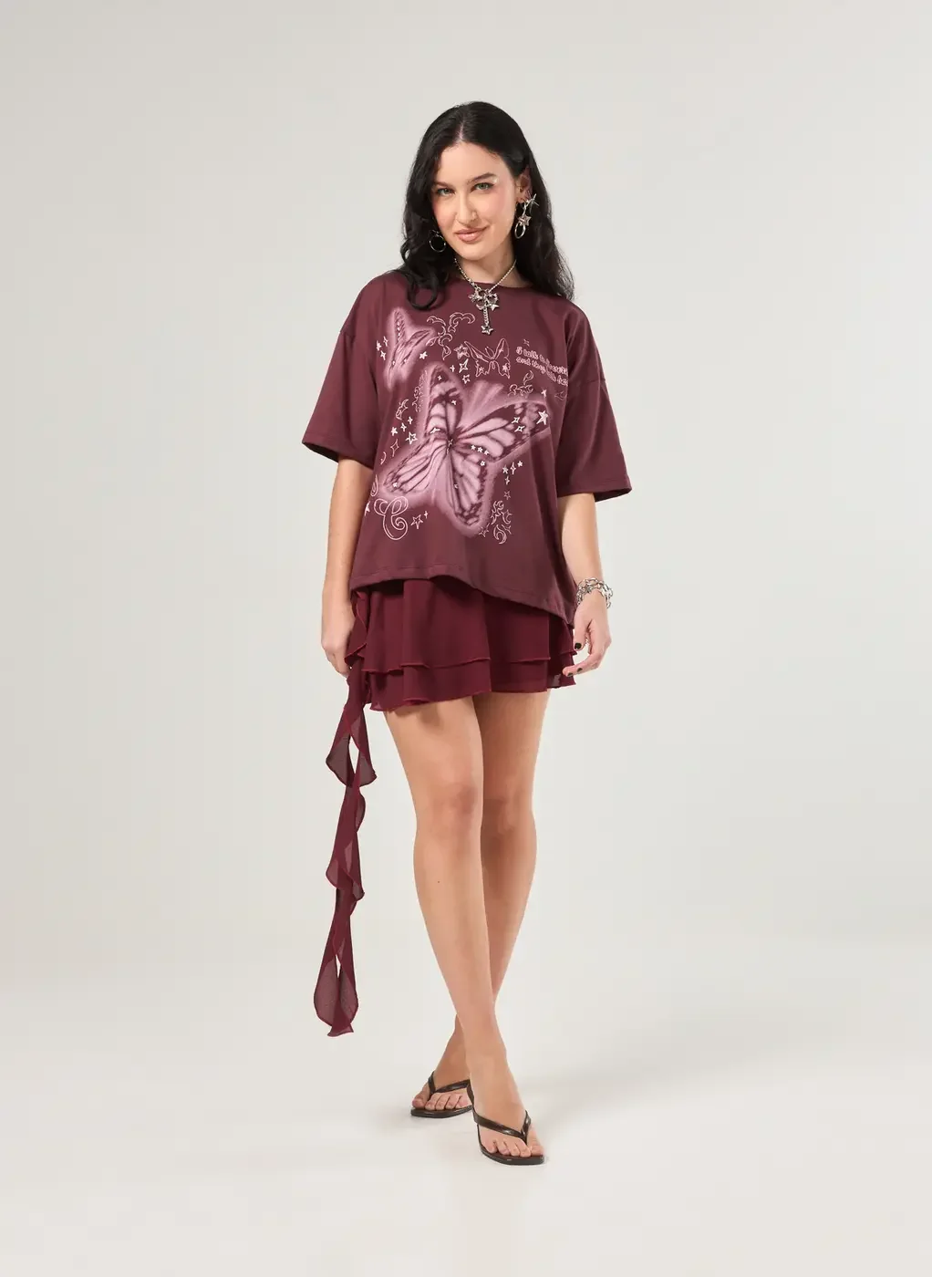 Saia Bordô Com Babados E Ponta