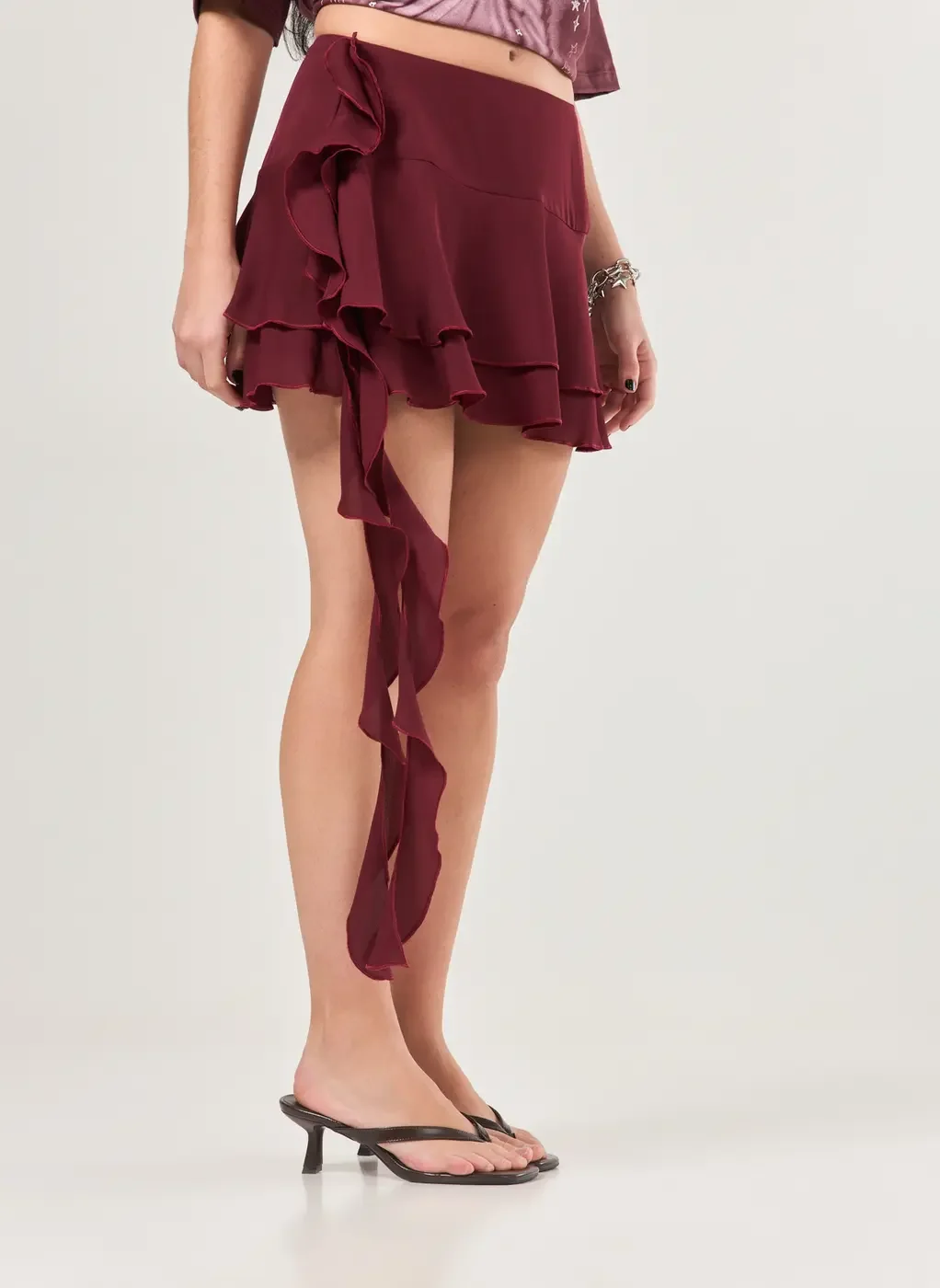 Saia Bordô Com Babados E Ponta