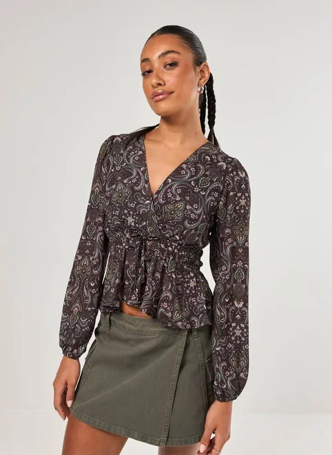 Blusa Manga Longa Chiffon Paisley