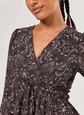 Blusa Manga Longa Chiffon Paisley