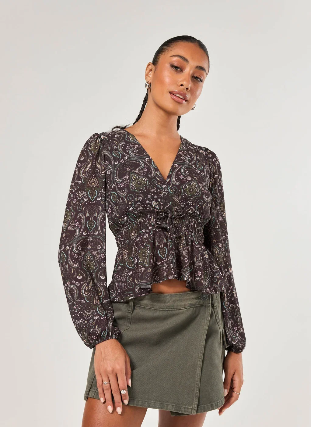 Blusa Manga Longa Chiffon Paisley