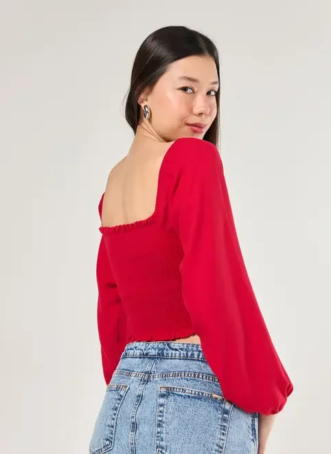 Blusa Manga Longa Lastex Vermelha