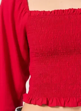 Blusa Manga Longa Lastex Vermelha