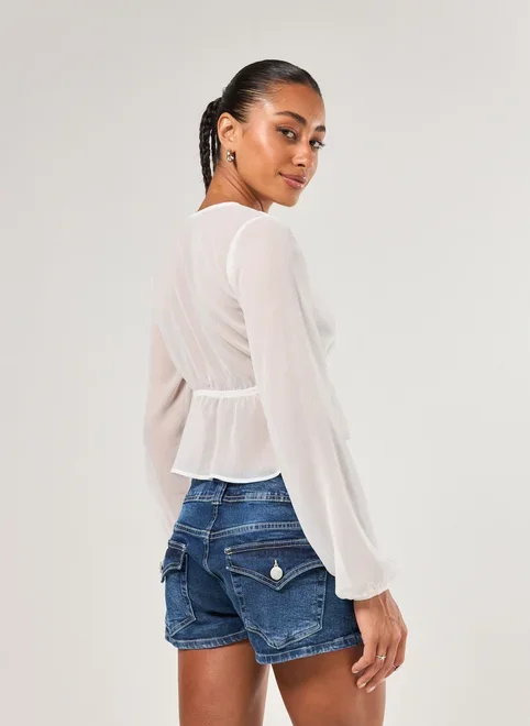 Blusa Manga Longa Chiffon Off-White