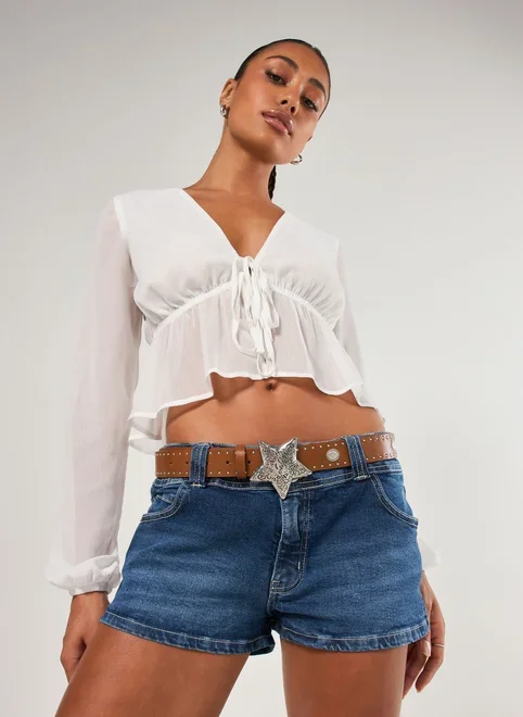 Blusa Manga Longa Chiffon Off-White