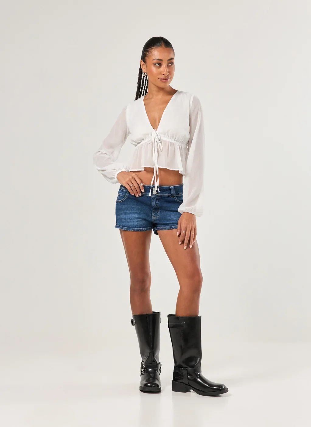 Blusa Manga Longa Chiffon Off-White