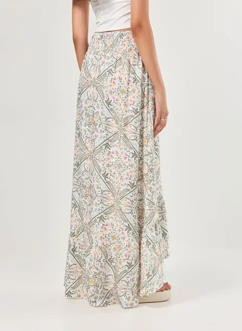 Saia Midi Off-White Estampa Mística