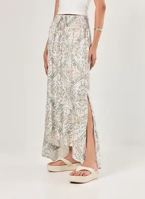 Saia Midi Off-White Estampa Mística