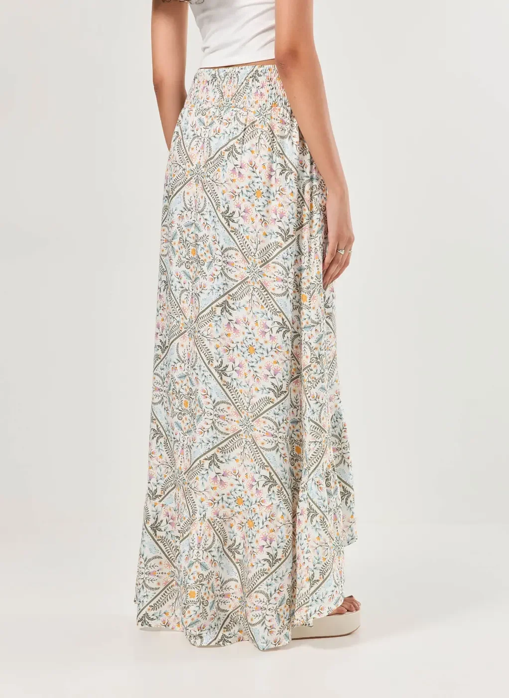 Saia Midi Off-White Estampa Mística